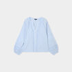 Blouse manches ballons brodées bleu ciel femme