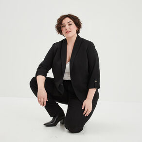 veste droite manches 34 a revers noir femmegt Veste droite manches 3/4 à revers noir femme grande taille