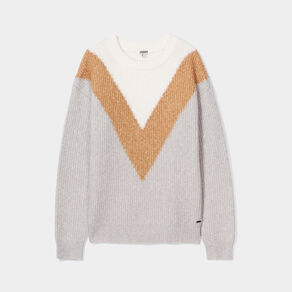 Pull manches longues col rond gris clair femme
