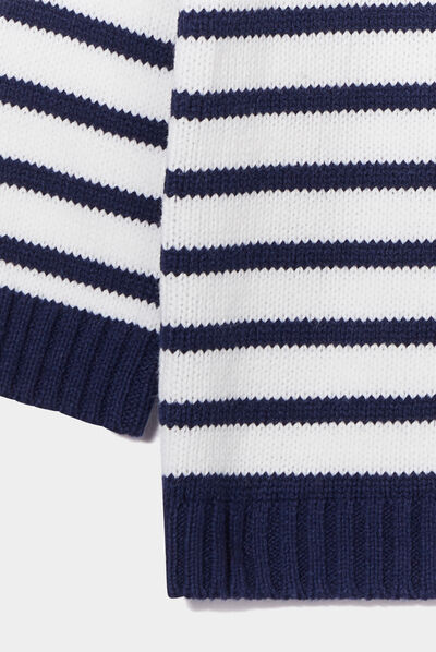 Pull marinière épaule boutonnée Kimbaloo ecru bébé garçon