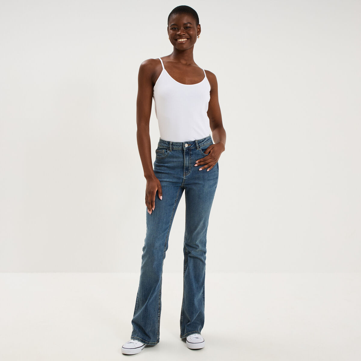 D&eacute;bardeur coton bretelles r&eacute;glables blanc femme