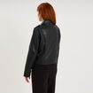 Veste similicuir col chemise courte noir femme