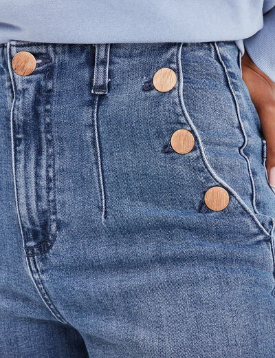 Jeans flare 7/8ème taille haute coton denim triple stone femme