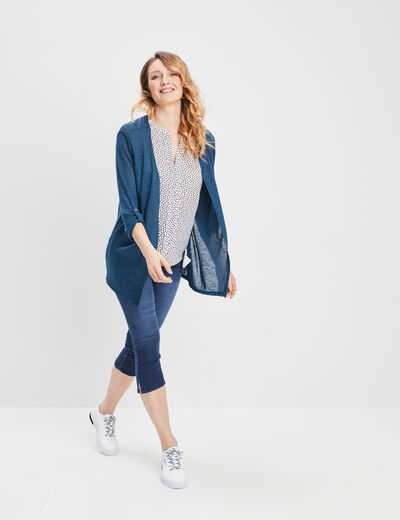 Pantacourt slim en jean push up denim double stone femme