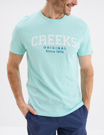 T-shirt col rond manches courtes coton bleu turquoise homme