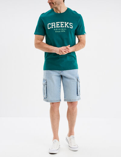 T-shirt col rond manches courtes coton vert émeraude homme