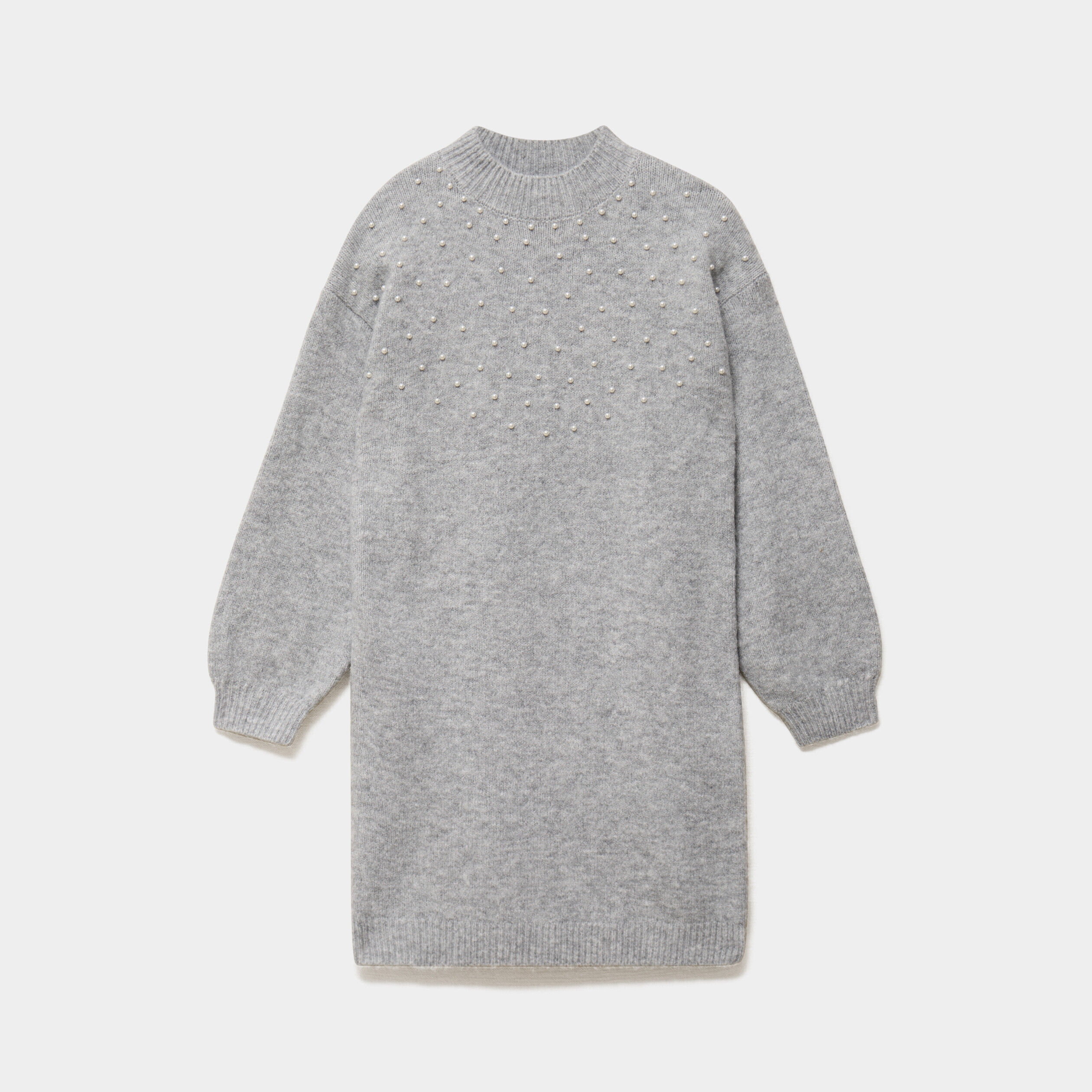 Robe pull courte col montant avec strass gris clair fille LH