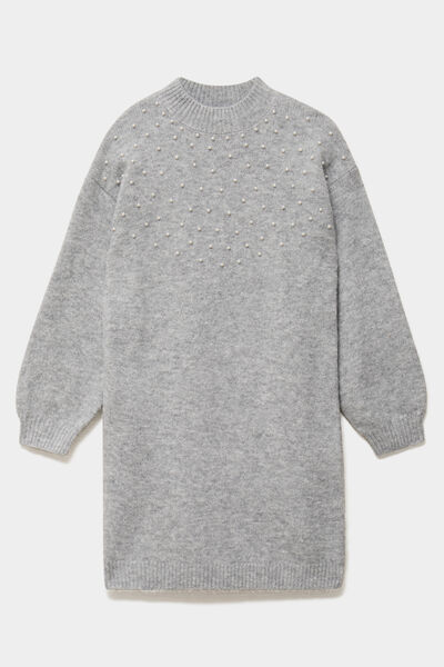 Robe pull courte col montant avec strass gris clair fille
