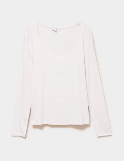 T-shirt coton stretch manches longues rose clair femme