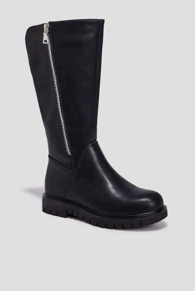 Bottes crantées zippées noir fille