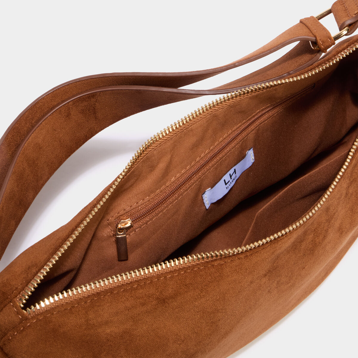 Sac banane effet su&eacute;dine camel femme
