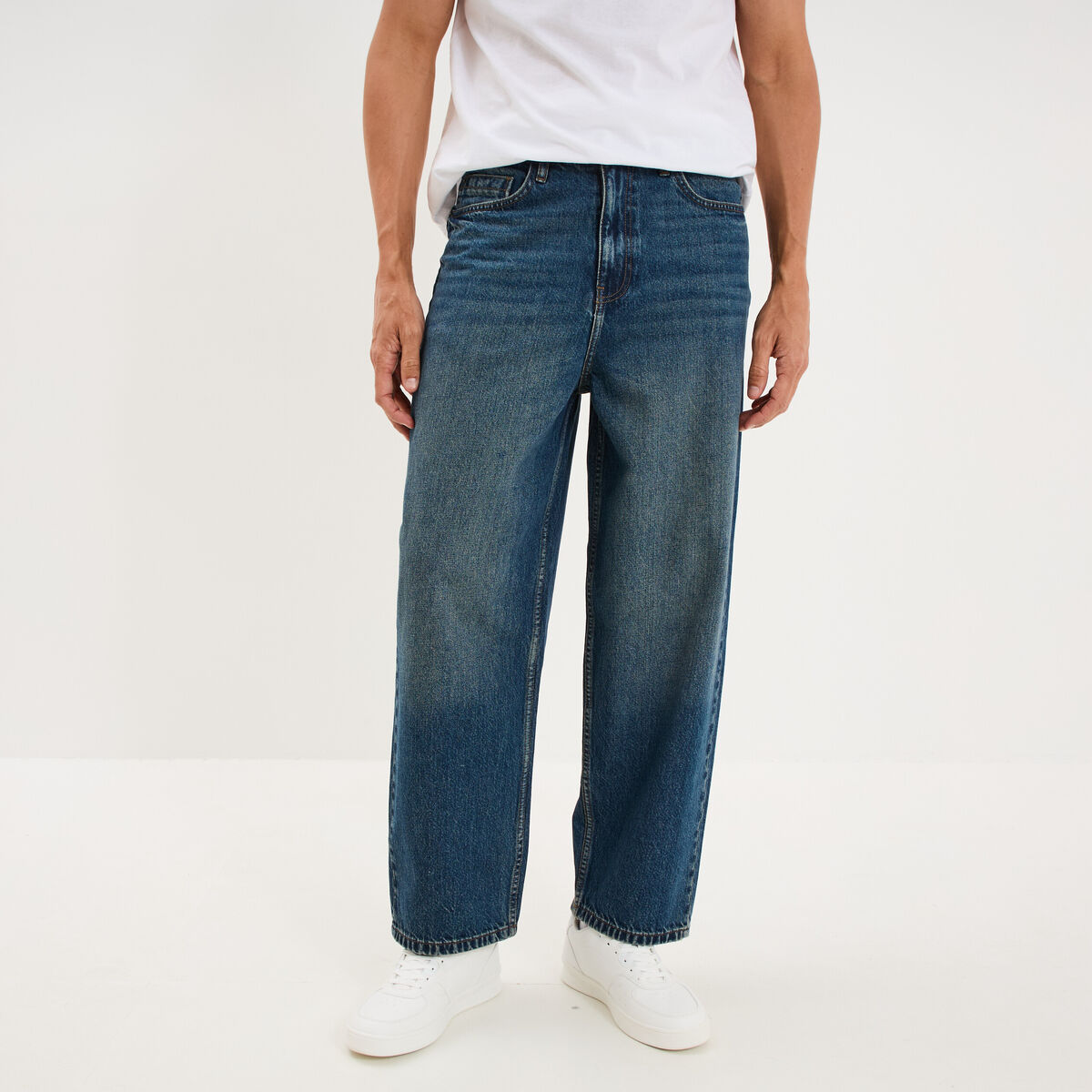 Jeans baggy 5 poches coton denim stone homme