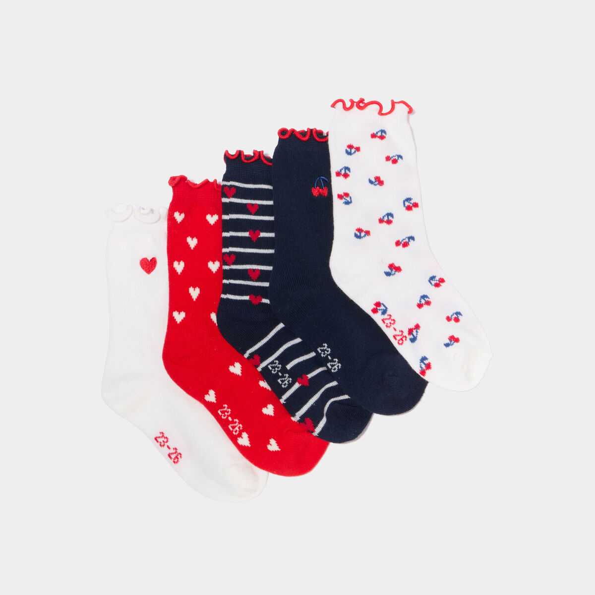 Lot 5 paires chaussettes rouge b&eacute;b&eacute; fille