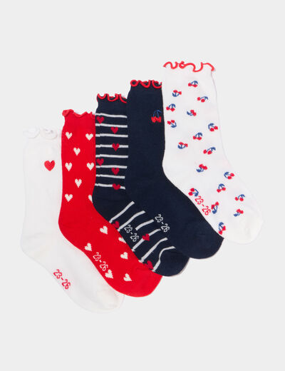 Lot 5 paires chaussettes rouge b&eacute;b&eacute; fille