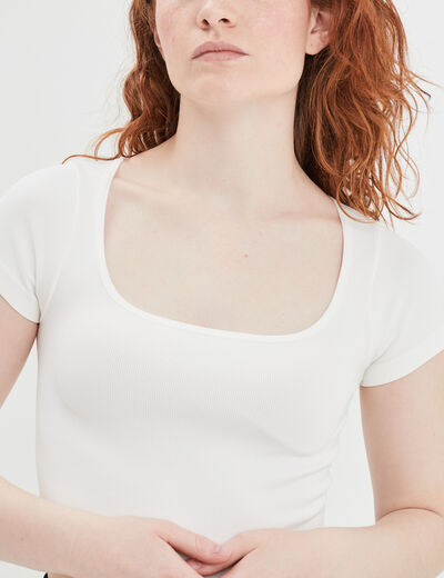 T-shirt cropped encolure carrée Creeks blanc femme