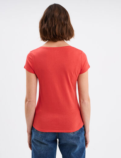 T-shirt coton col rond manches courtes rouge femme