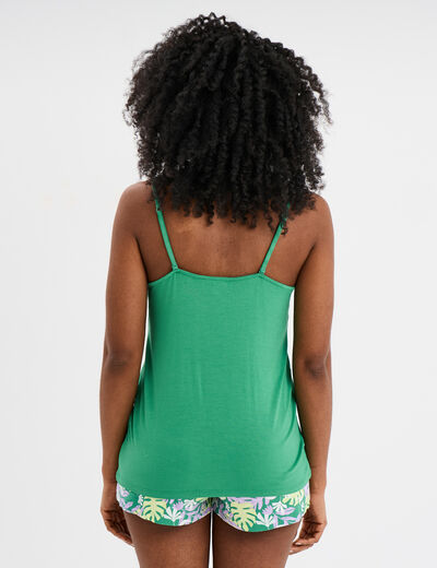 Ensemble pyjama short et débardeur vert femme
