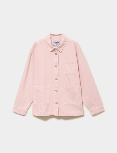 Veste surchemise oversize coton rose clair femme