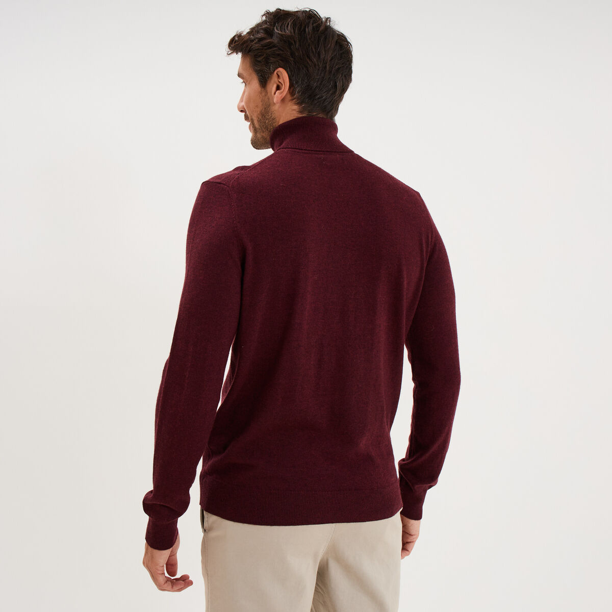 Pull col roul&eacute; manches longues violet fonc&eacute; homme