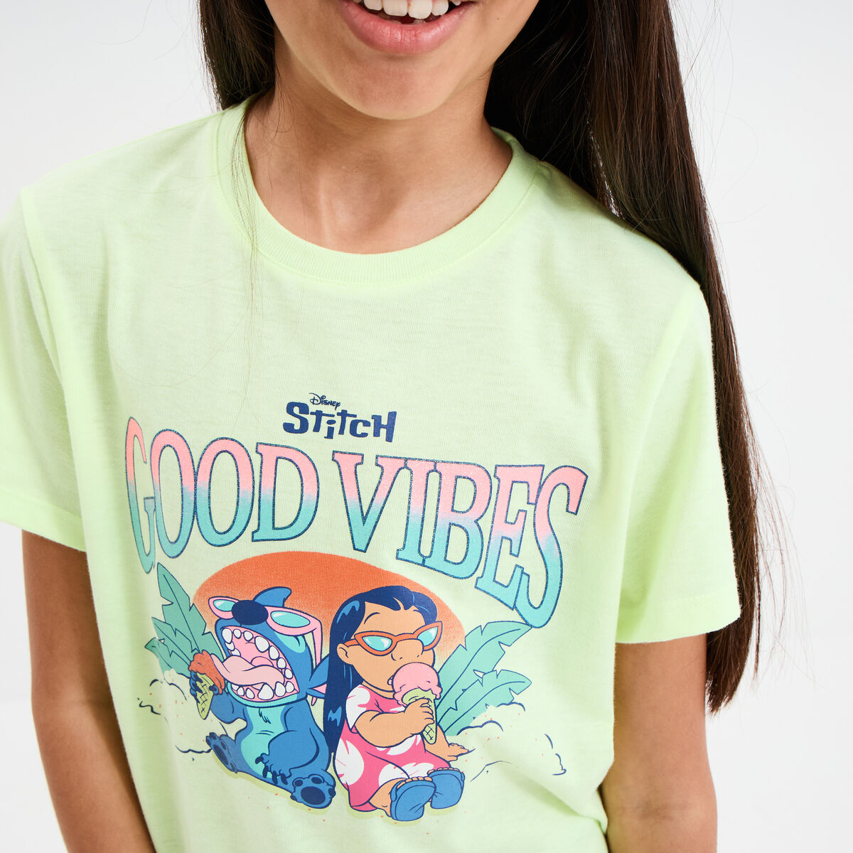 T-shirt manches courtes Stitch jaune fluo fille