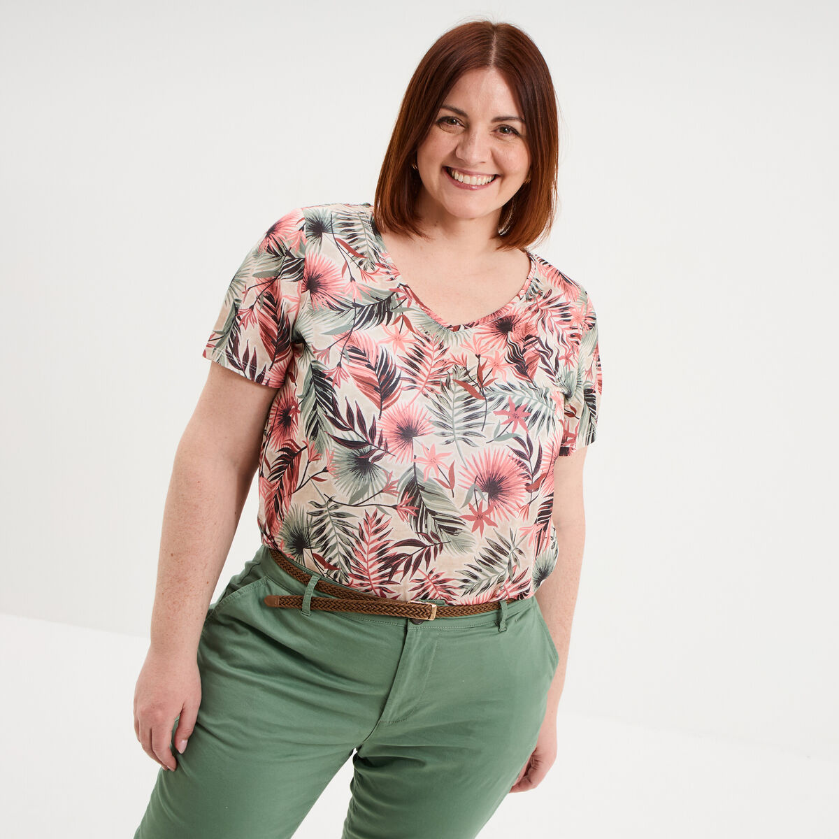 T-shirt manches courtes beige femme grande taille