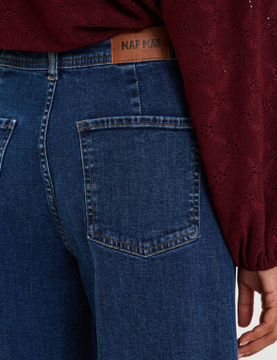 Jean large cropped poches plaqu&eacute;es denim stone femme
