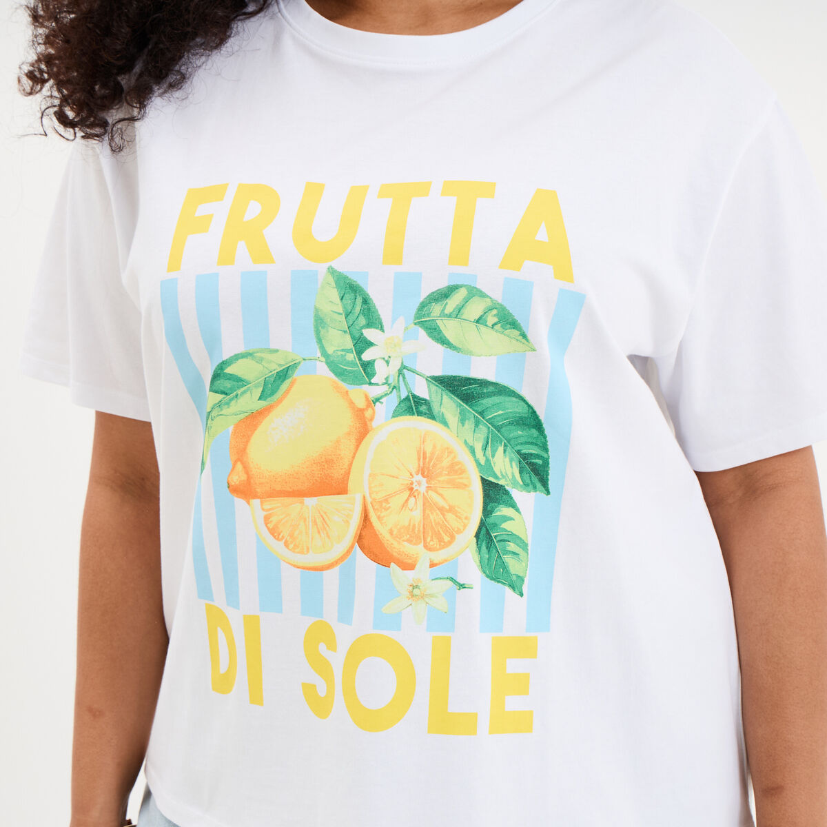 T-shirt avec manches courtes droit coton blanc femme grande taille