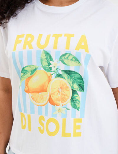 T-shirt avec manches courtes droit coton blanc femme grande taille