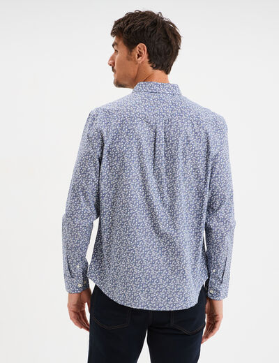 Chemise droite imprimée manches longues bleu homme