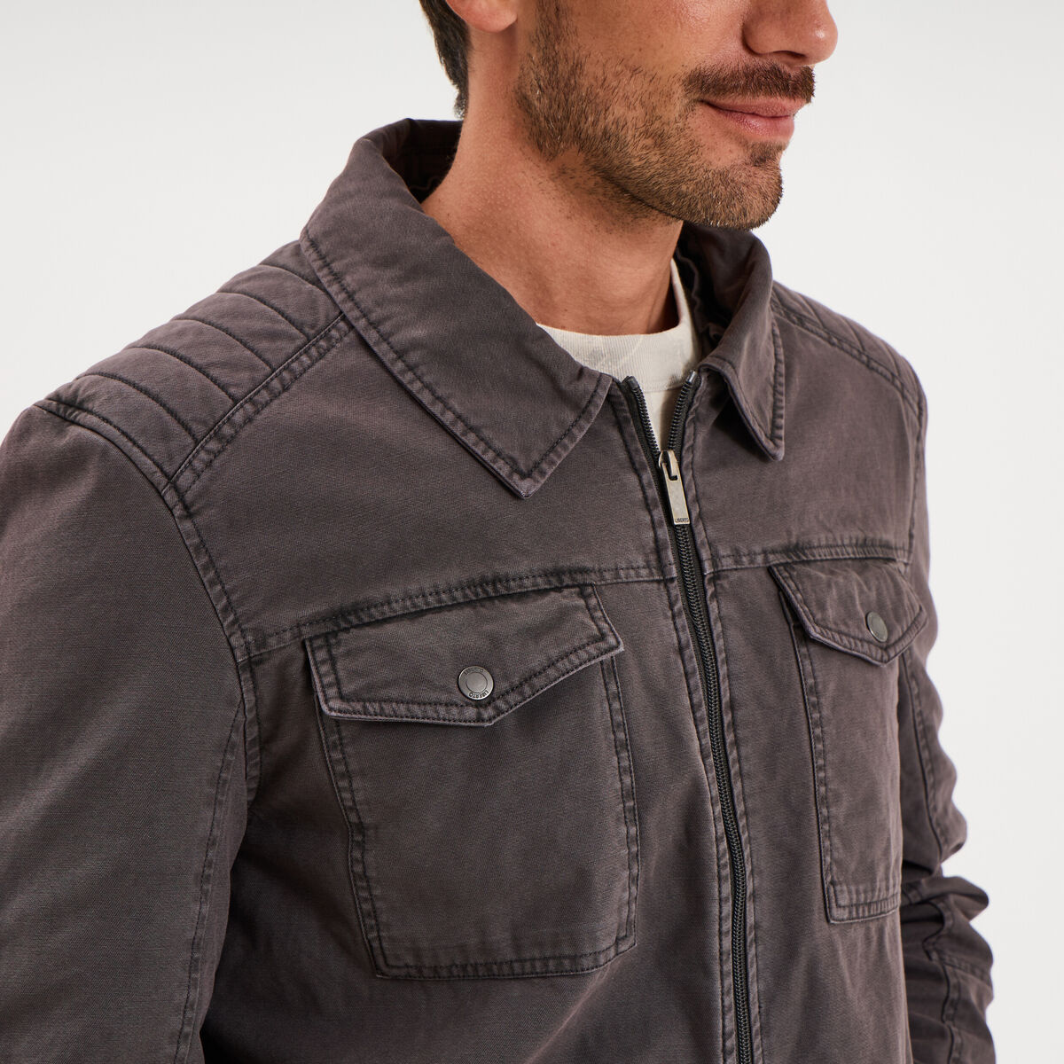 Veste doubl&eacute;e capuche amovible en coton gris fonc&eacute; homme