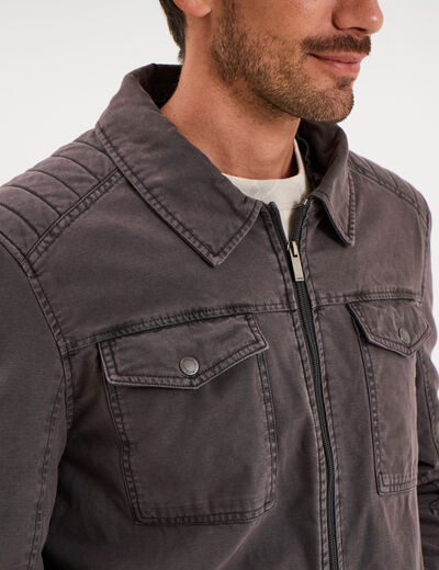 Veste doubl&eacute;e capuche amovible en coton gris fonc&eacute; homme