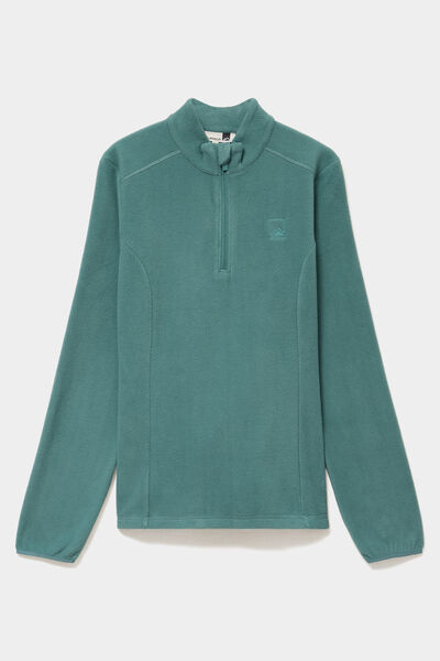Sweat polaire col camionneur vert fonc&eacute; femme