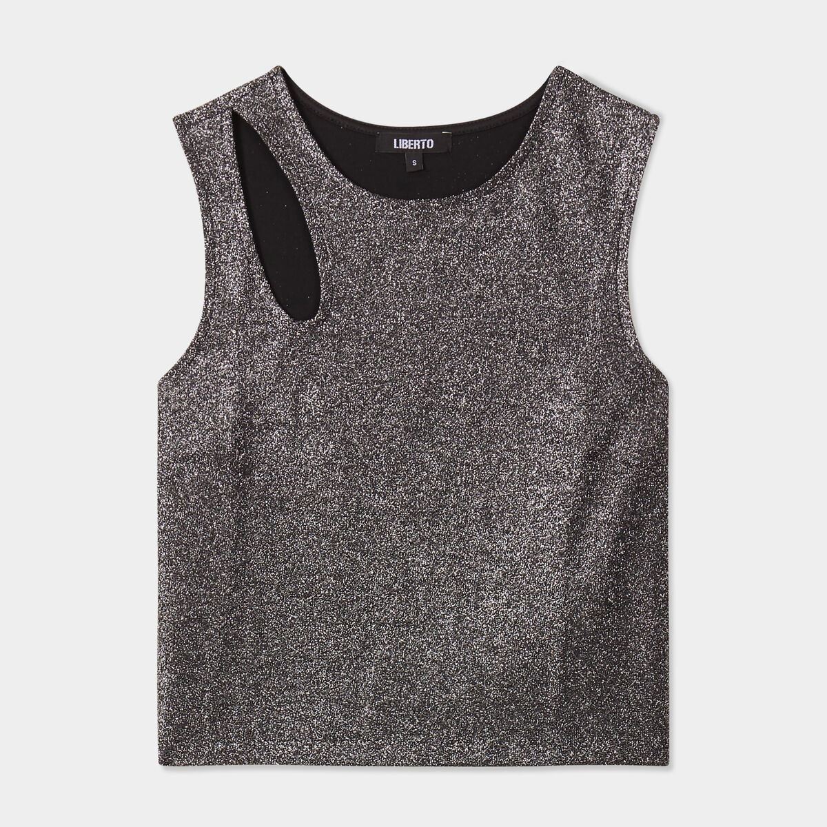Débardeur cropped détail épaule Liberto gris argent femme