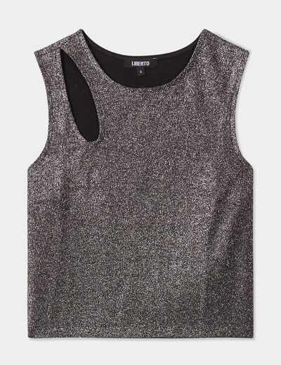 Débardeur cropped détail épaule Liberto gris argent femme