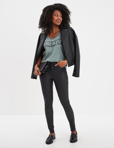 Pantalon enduit skinny push-up noir femme