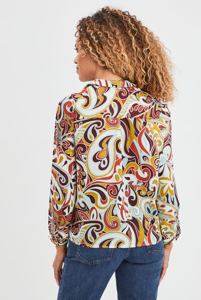 Blouse satin col en V à revers noir femme