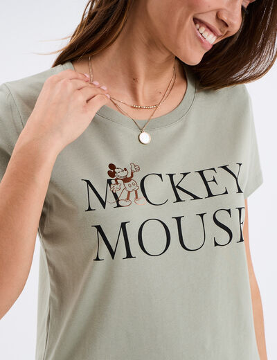 T-shirt manches courtes Mickey Mouse vert kaki femme