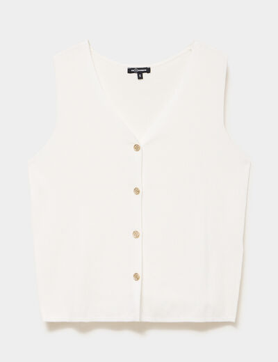 Gilet sans manches col en V blanc femme