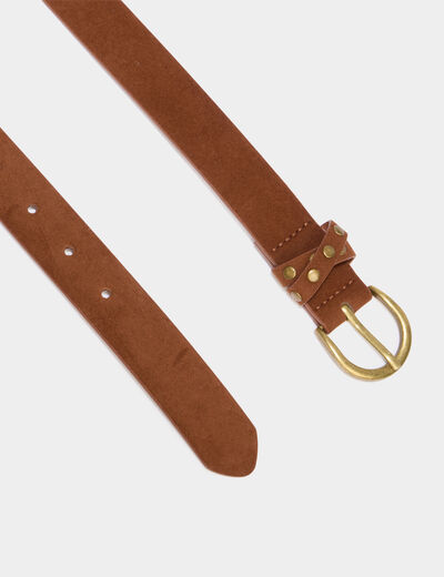 Ceinture effet su&eacute;dine marron cognac femme