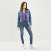 Veste droite boutonn&eacute;e en jean denim double stone femme