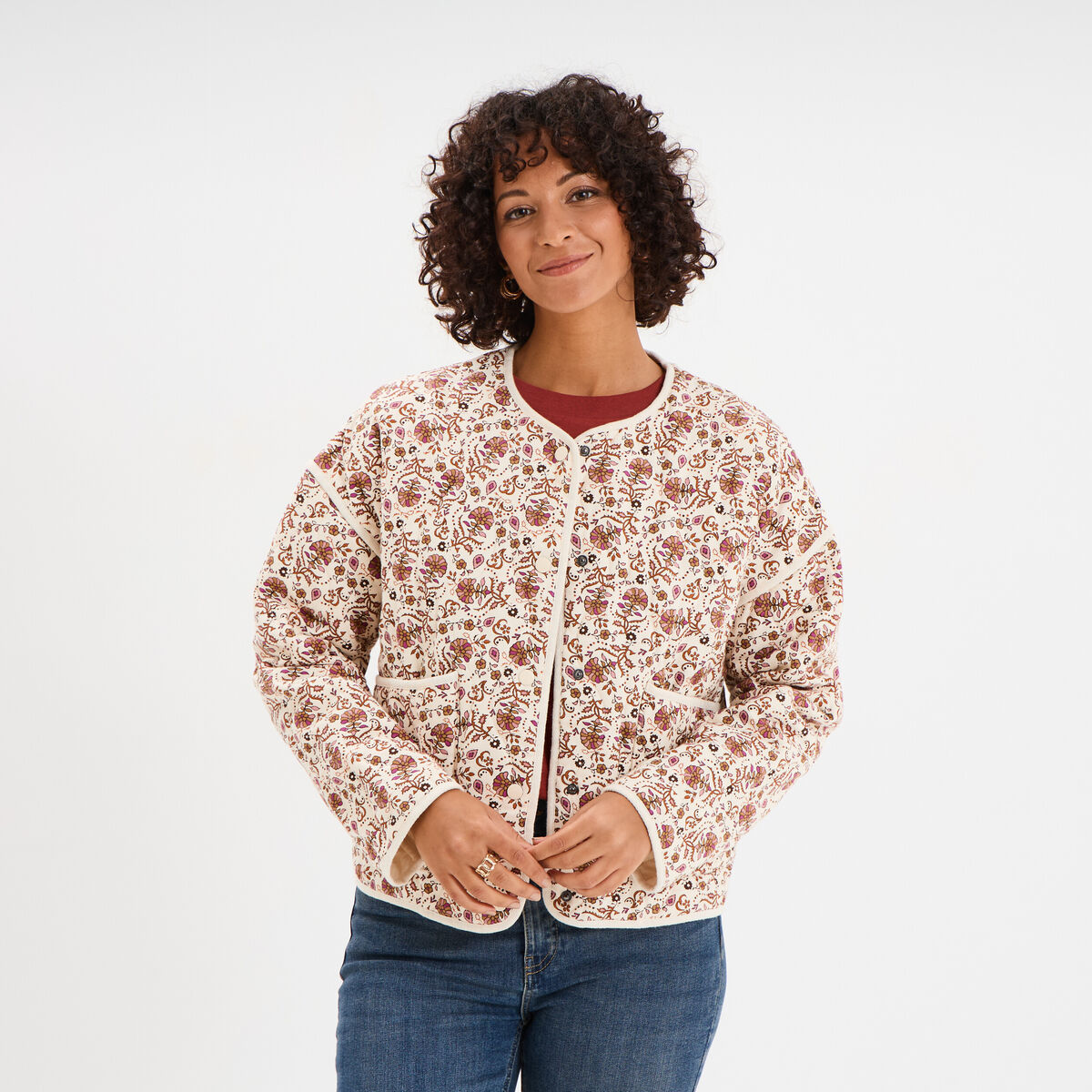 Veste matelassée col rond coton blanc femme