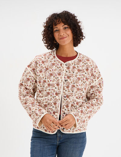 Veste matelassée col rond coton blanc femme