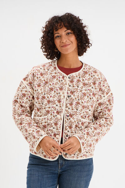 Veste matelass&eacute;e col rond coton blanc femme