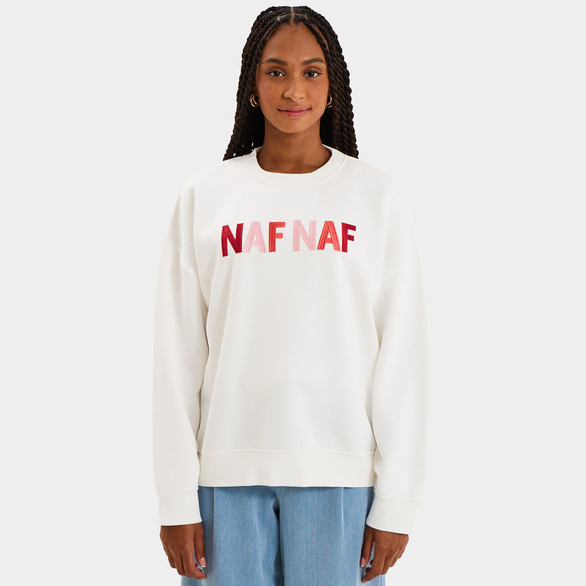 Sweat col rond logo oversize blanc femme