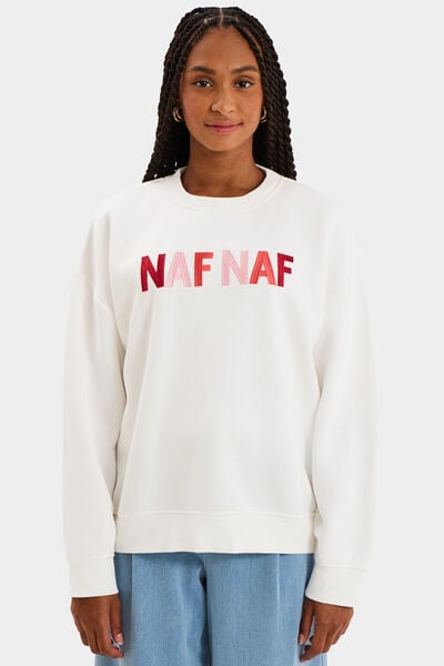 Sweat col rond logo oversize blanc femme