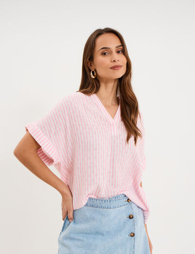 Blouse droite &agrave; manches courtes ecru femme
