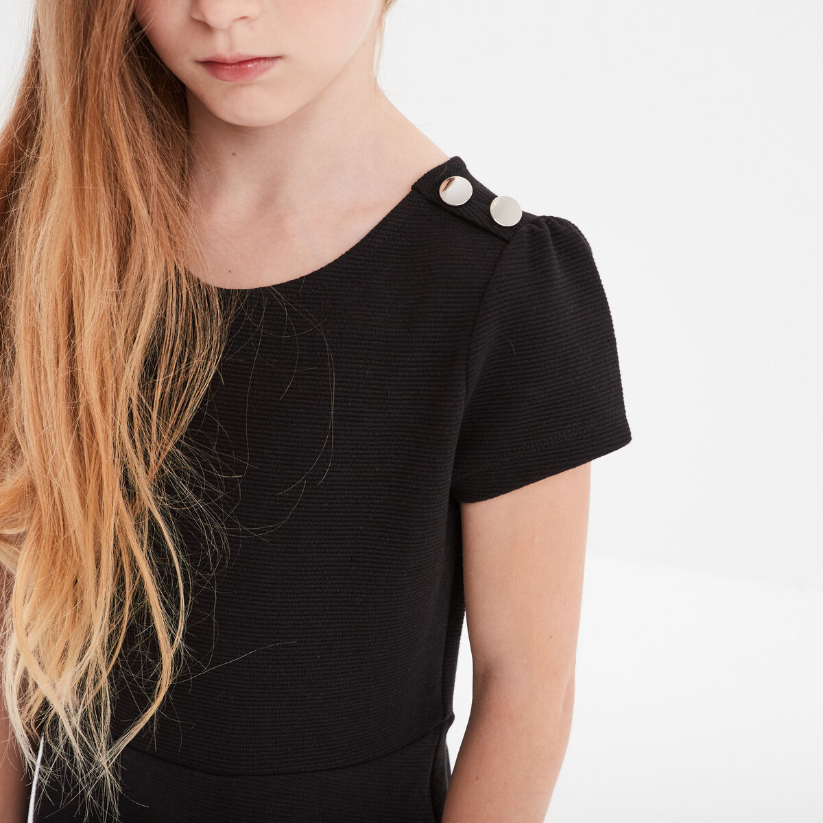 Robe trapèze manches courtes noir fille