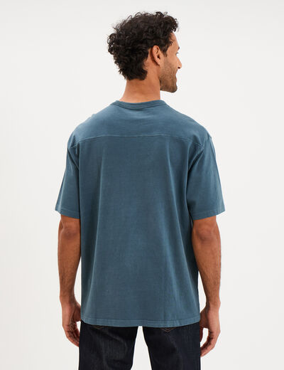 T-shirt droit col rond 1 poche coton vert fonc&eacute; homme