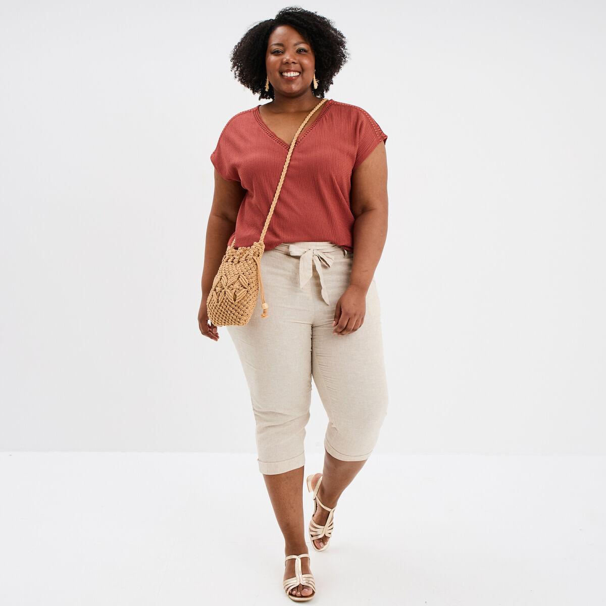 Pantalon Court (pantacourt) Beige ONE STEP Taille 36 - Coton Et Lin, Coupe Slim, Occasion