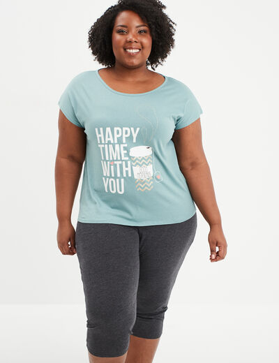 Ensemble pyjama corsaire coton gris foncé femme grande taille